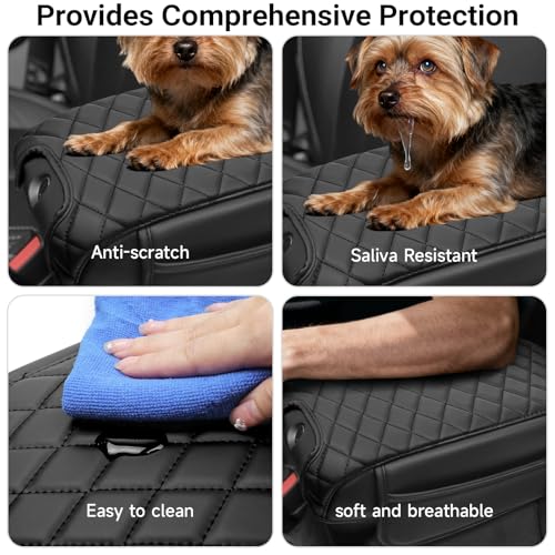 Image of Center Console Armrest Cover Compatible with 2011-2017 Jeep Wrangler JK Accessories Black Leather Arm Rest Lid Protector with Storage Pockets