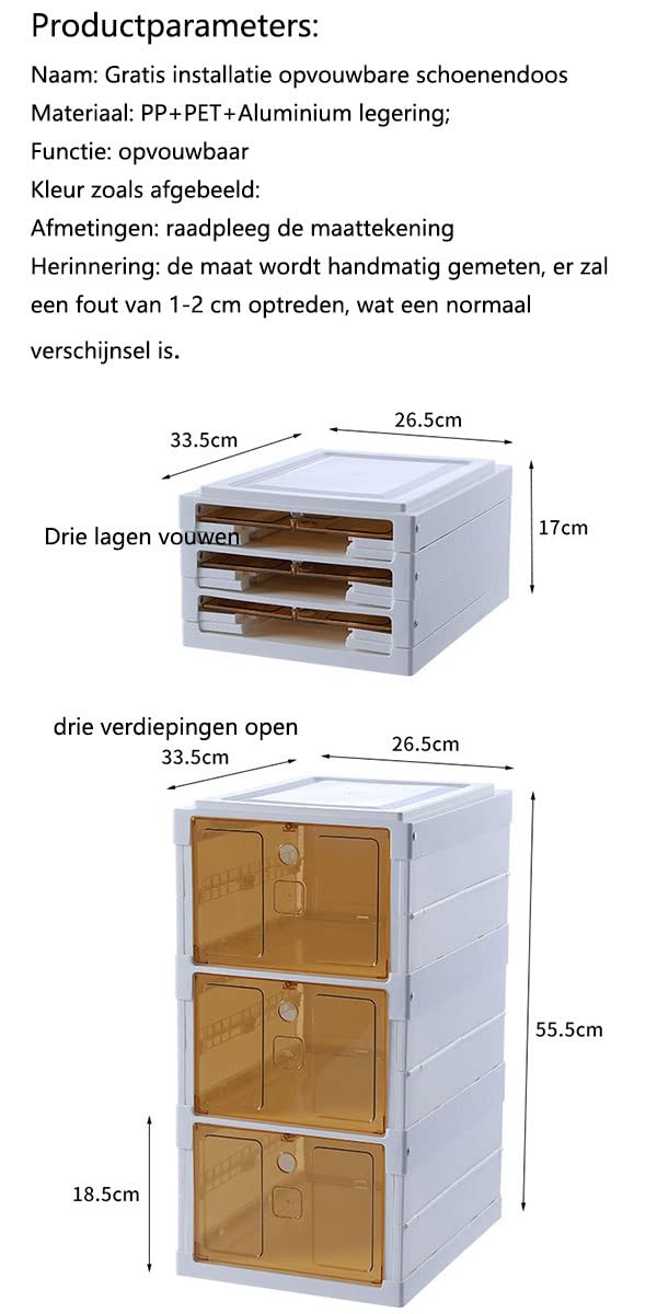 Cajas De Zapatos, Paquete De Cajas De Almacenamiento De Zapatos Transparentes, Cajas para Zapatos De Plástico Plegable,33.5cmx26.5cmx18.5cm por Casillero, para Zapatos, Tacones Altos (Color : Bianco