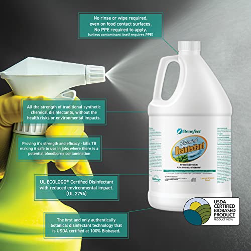 Benefect Botanical Broad Spectrum Disinfectant, 1 Gallon, Lemon & Spice Scent, Hospital Grade Disinfectant & Tuberculocide, Kills Over 99.99% Of Germs, No Rinsing Or Wiping Required #TOP3