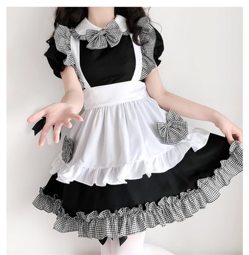 メイド服 コスプレ セット セクシー 仮装 エプロン セクシー ロリータ 衣装 フリーサイズ 3点セット（黒のワンピース, フリルエプロン, ネコ耳カチューシャ） - 画像5