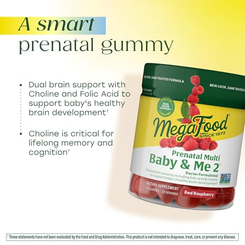 MegaFood Baby & Me 2 Prenatal Gummies, 18 Nutrients, Red Raspberry, 60 Ct - image 3