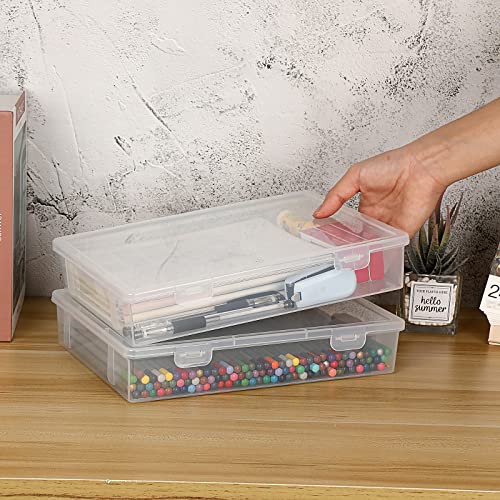 BTSKY Clear Plastic Storage Box with Flap Lid, Multipurpose Craft Organizers and Storage Box Art Supply Storage Organizer Plastic Sewing Box for Beads Pencils Notebooks, 2 Pack Medium by BTSKY - Image 2