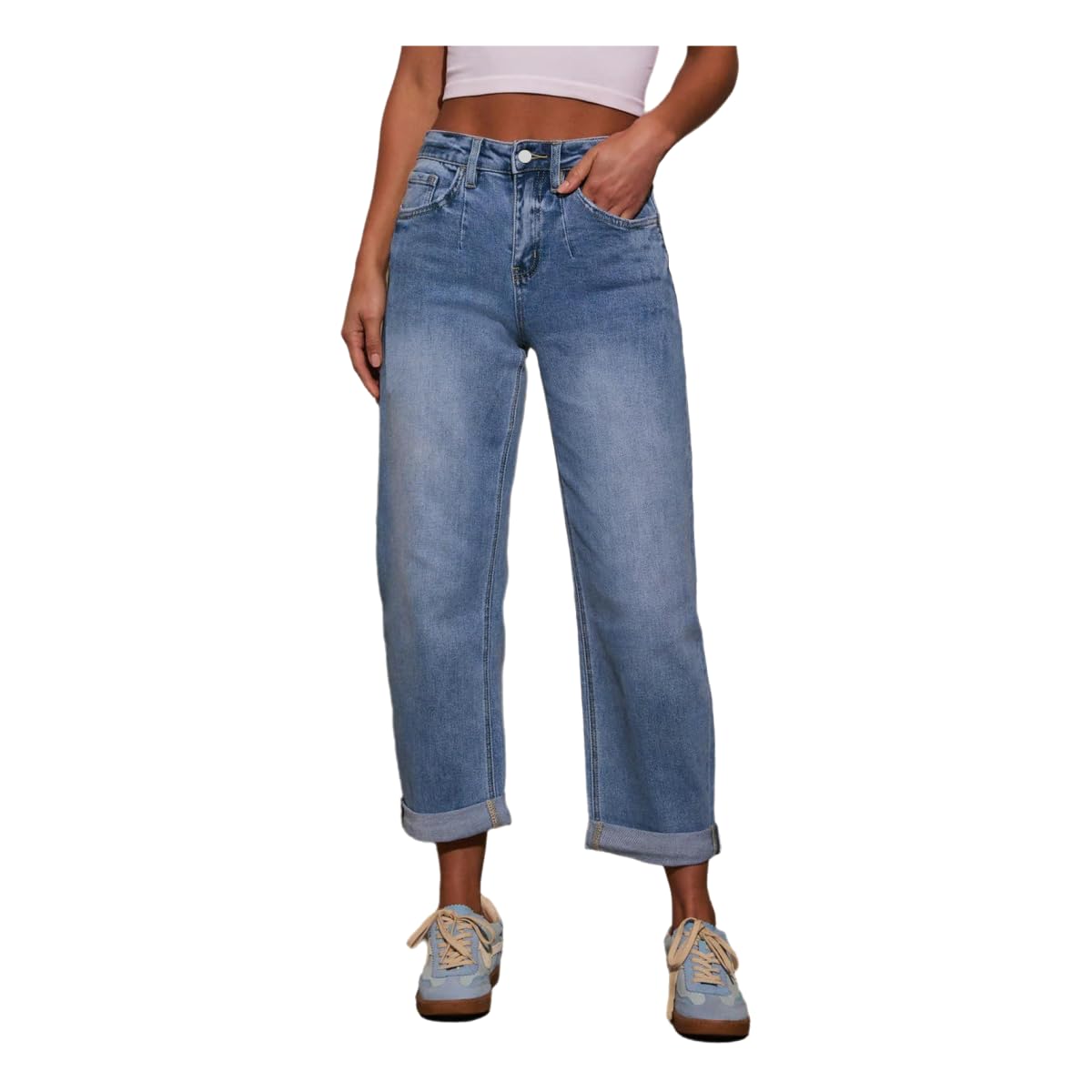 Jeans Donna Conici da Controllo Vintage Lavaggio di Dritti Jeans-Blu-XL