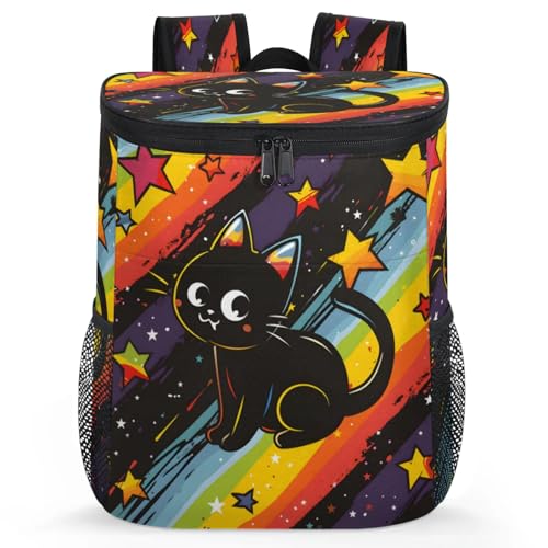 CNNINGYI Large Waterproof Insulated Cooler Backpack, Cute Cat Leak Proof Backpack 30 Cans, Black Cat Lightweight Cooler Bag for 12h Hot/Cold Retention