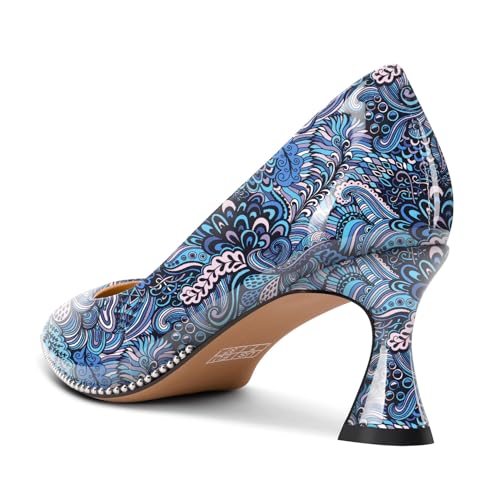 Image of TNYNFBEB Womens Mid Kitten Heel Pointed Toe Pumps Slip-on Silver Beaded Prom Party Dress Patent Leather 2.6 Inches Heels