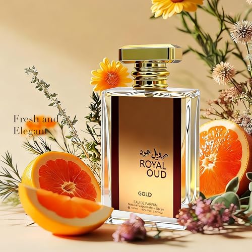 Image of Royal Oud Gold Men's Cologne 3.4 Fl. Oz Eau De Parfum, Warm Vanilla, Saffron & Oud Scents, Luxury Masculine Woody Fragrance