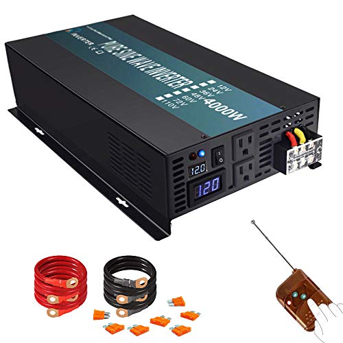 WZRELB Reliable 4000W Pure Sine Wave Solar Power Inverter 12V 110V 120V 60Hz Power Converter LED Display DC to AC Power Generator with Remote Controller Hardwire Terminal