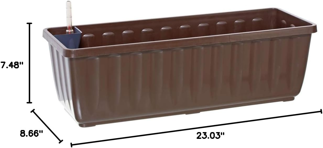 Dehner Aqua-Por Plus Flower Box with Watering System, Approx. 58.5 x 22 x 19 cm, Plastic, Brown
