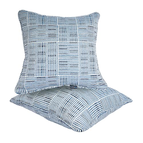 Pack-of-2-Decorative-Indoor-Outdoor-Pillow-18-x-18-Olefin-Placed-Square-Blue Pack of 2 Decorative Indoor Outdoor Pillow 18 x 18 Olefin Placed Square Blue