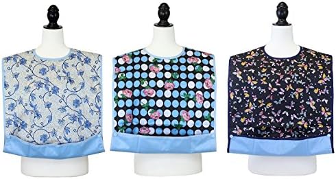 Adult Bib | 3 Pack | JustCare Clothing Protector Waterproof Backing & Optional Crumb Catcher, Bibs for Adults, Elderly Waterproof Clothing Protector by JustCare