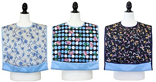 JustCare Adult Bib | 3 Pack Clothing Protector Waterproof Backing & Optional Crumb Catcher, Bibs for Adults, Elderly Waterproof Clothing Protector