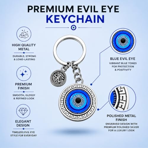 Image of Evil Eye Keychain for Bike Car and Home Keys with Adhesive Hook | Good Luck Protection Charm Key Ring | Stylish Evil Eye Key Chain for Positivity | Gifting & Decorative Purpose
