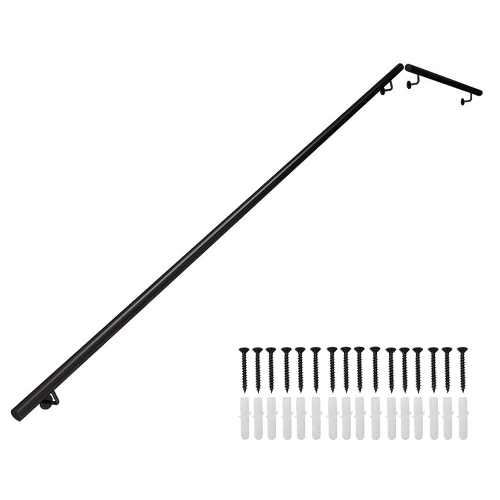 Stairs Handrail Banister Rail Support Kit, 1m 1.5m 2m 2.5m 3m Black Metal Staircase Hand Rails with Fittings, Wall Elderly and Children Safety Grab Bar for Home Corridor Loft(8.2ft
