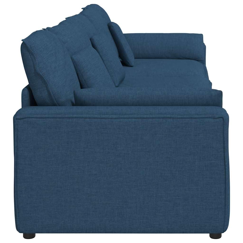 Sofá modular azul con cojín, tapizado de tela y marco de metal, 324 x 105 x 64 cm, sofá de 3 piezas con reposabrazos, versátil para salón y zona de invitados