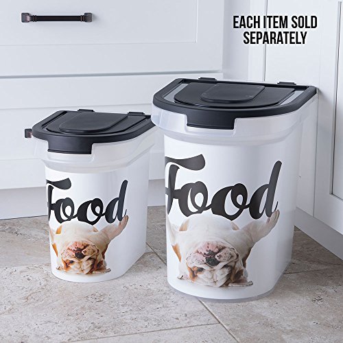 Paw Prints 15 Pound Pet Airtight Food Storage Container, Carlos the Bulldog Design, Includes Snap-In 1 Cup Measured Scoop, 12.5 L x 9.75 W x 13.38 inches, 37716