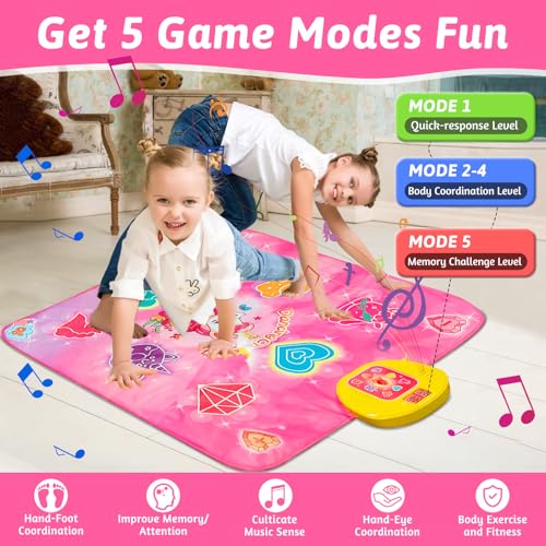 Audasi Dance Mat Toys for Girls Dance Mixer Rhythm Step Play Mat Pink Dance Pad with LED Lights 5 Game Modes Dance Pad for Girls Toys Adjustable Volume Built-in Music Anti-slip Music Mat - Image 2
