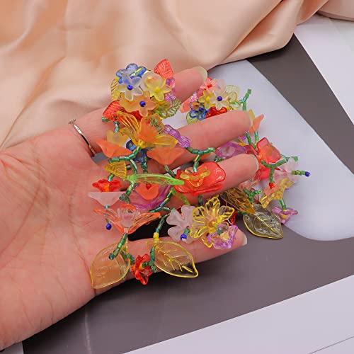 Rainbow Acrylic Flower Tassel Earrings for Women Handmade Colorful Leaf Flower Statement Earring Exaggerated Bead Rainbow Floral Dangle Earring for Boho Beach Jewelry2