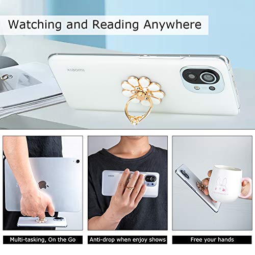 Finger Ring Stand,2 Pack Luxury Glitter Diamond Magnetic Universal Metal Smartphone Finger Ring Grip Holder Kickstand For Iphone/Ipad/Samsung/Htc/Nokia/Cellphones/Tablet, Flower, White+Pink #TOP2