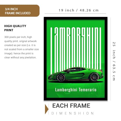 Image of HOTHOUSE Big McLaren GT3, Bugatti W16 Mistral, Lamborghini Temerario Cars Framed Posters Gift Items for Boys Room Wall Decoration Bedroom Living Room Office Studio Decor | Set Of 3 Size (19 X 25 inch)