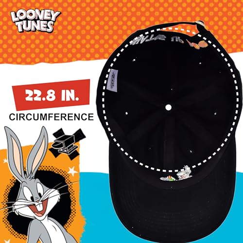 Image of Looney Tunes Baseball Cap, Bugs Bunny Adult Adjustable Cotton Dad Hat with Curved Brim for Men and Women, Black, One Size