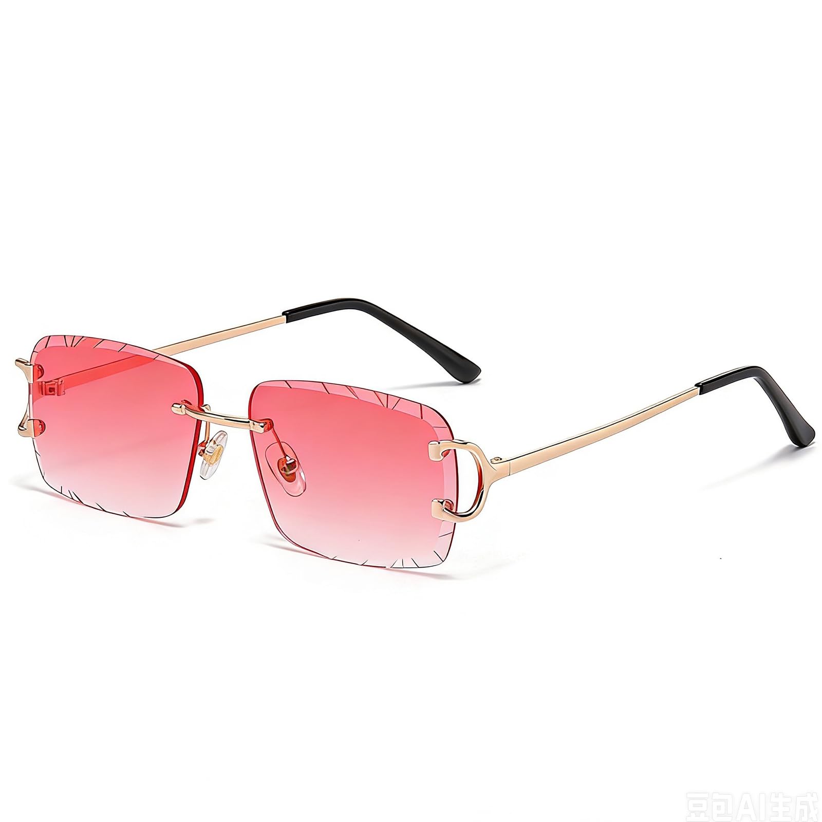 Retro Rimless Rectangle Sunglasses for Men Women Luxury Frameless Square Trendy Shade Diamond Cutting Eyewear
