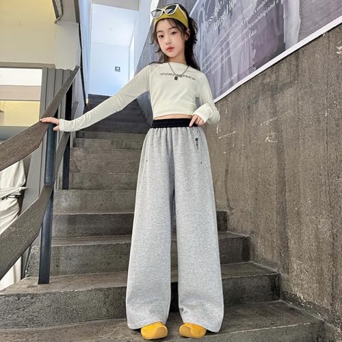 Girls Baggy Sweatpants Kids Oversized Straight Wide Leg Loose Sweat Pants Elastic High Waist Athletic Jogger Trousers4