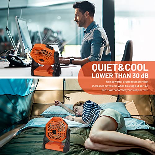 Camping Fan Rechargeable, 10400Mah Portable Battery Operated Camping Fan For Tents, Hangable Usb Silent Camping Fans With Led Lantern, Suitable For Fishing, Camping, Bedroom, Workplace (Orange) #TOP3