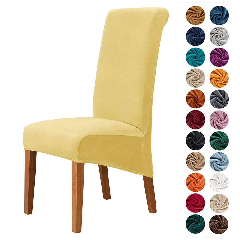 Highdi Dining Chair Covers for Wedding Banquet Party Decoration, Solid Color Velvet Stretch High Back Chair Slipcovers Washable Chair Protector Elastic Seat Covers (2 pcs,lemon yellow)