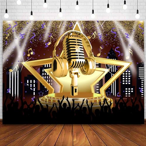 Sensfun Karaoke Party Backdrop Star Stage Night Show Photography Background Microphone Karaoke Birthday Decorations Banner Music Party Backdrops Adults Kids Photo Booth Props 7x5ft