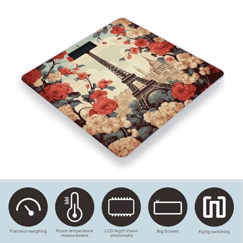 Báscula Digital de Baño Vidrio Templado Paris Vintage Floral miniatura 3