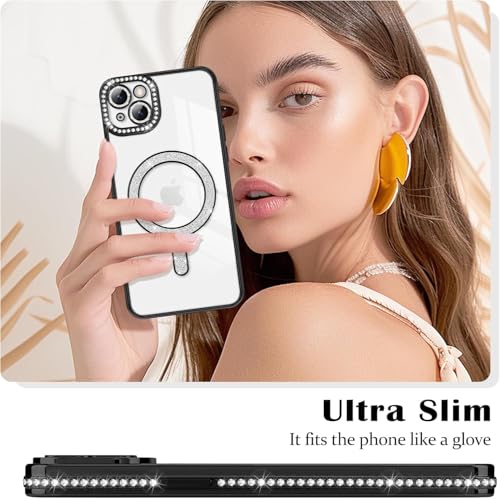 Image of Cute Compatible with iPhone 13 Diamon Glitter Case,Luxury Bling Rhinestone Soft Clear TPU Bumper Case,Compatible with MagSfe and Camera Lens Protection Cover for Women Girls (Black)