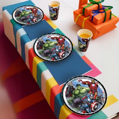 Image of WP WANNA PARTY Superhero Theme Tableware Set - Pack of 36: Plates, Cups, Napkins for Kids Birthday Party, Boys Party Supplies & Superhero Theme Decorations