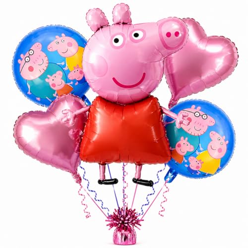 Image of WP WANNA PARTY Pep-Pa Pig Balloons Set Of 5 For Kids Theme Party, Birthday Foil Balloons For Birthday Decoration Items