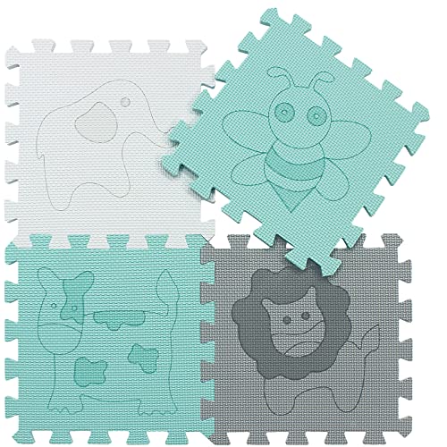 Image of qqpp EVA 18 Tiles Baby Play Mat for Playing, Interlocking Foam Floor Mats for Tummy Time & Crawling, Puzzle Flooring Tiles with Animals Laser Pattern for Kids. QL-11(AHL) b18N