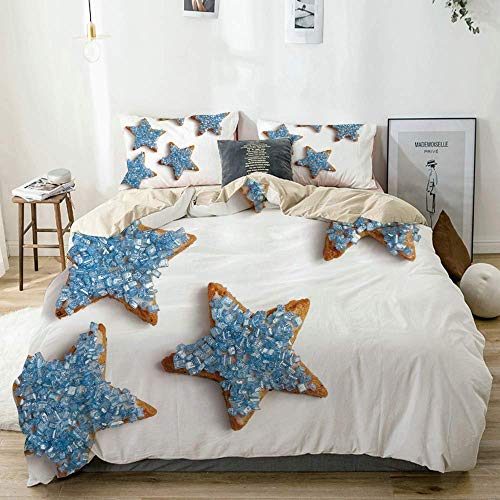 Kanaite Juego de Funda nórdica Beige, Galletas horneadas en Forma de Estrella con Adornos en los bocadillos Superiores, Juego de Cama Decorativo de 3 Piezas con 2 Fundas de Almohada