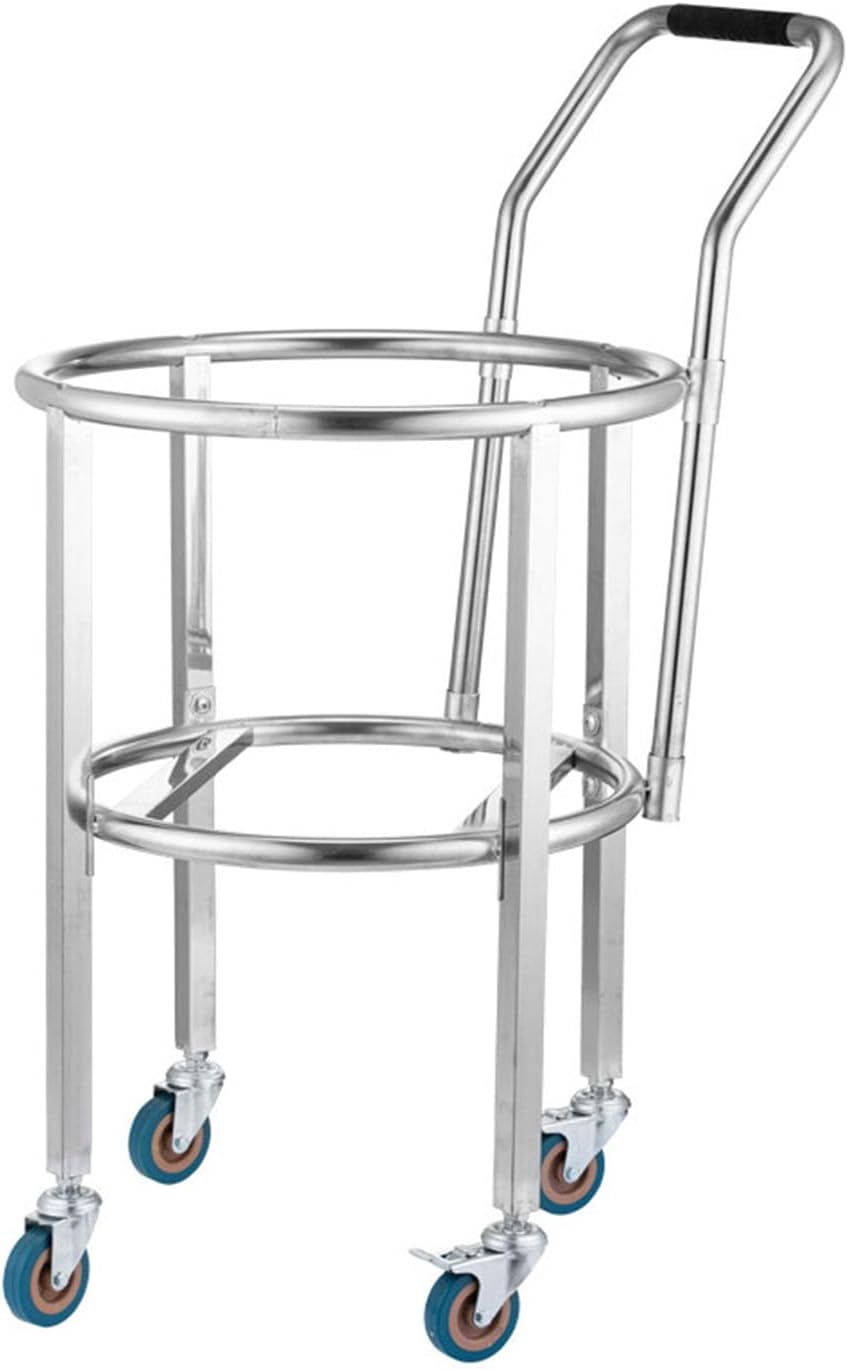 Stainless Steel Soup Bucket Rack with Handle ，Commercial Stock Pot Stand Mobile Gas Bottle Base，Heavy Duty Drum Dolly，Trash Can Roller Base with Wheels，Multifunctional Mover Carrier Barrel Frame