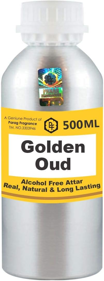 Parag Fragrances Golden Oud Attar 500ml Wholesale Pack Attar (Alcohol Free, Long Lasting Attar For Men - Women & Religious Use) Worlds Best Attar | Itra | Fragrance Oil | Scent