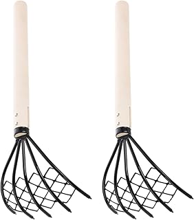 Sosoport Râteau De Plage en Métal avec Manche en Bois 38Cm pour Creuser Palourdes Coquillages Huîtres Et Fruits De Mer Outil De Pêche À Pied Durable Et Confortable