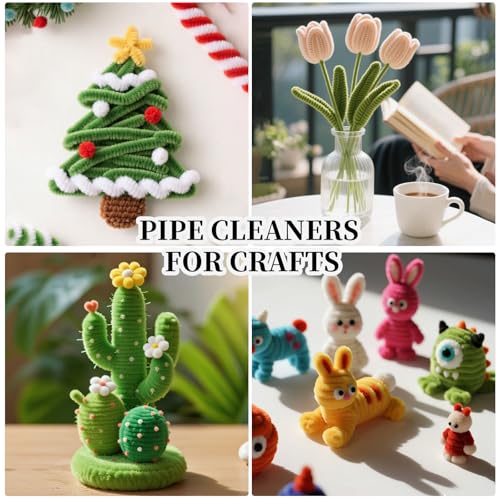Image of VZF Fruit Green Pipe Cleaners Craft,Creative Craft Pipe Cleaners for Flower Making,Chenille Stems Crafting Pipe Cleaners Artificial Flowers,Craft Supplies for Home Festivals DIY,Christmas Decoration
