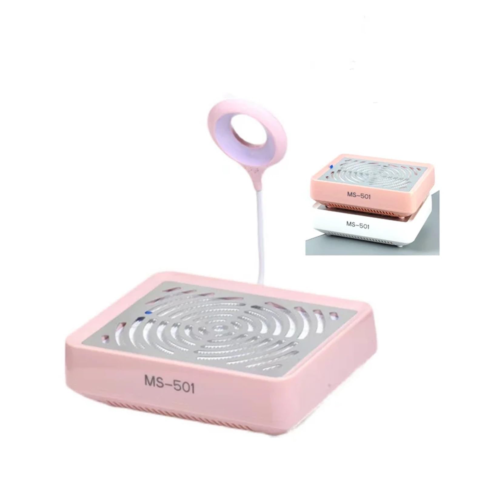 Aspiratore per polvere per unghie, Aspirapolvere portatile dentale da 40 W con lampada USB regolabile potente raccoglitore di polveri scrivania muto estrattore attrezzatura laboratorio(Pink)