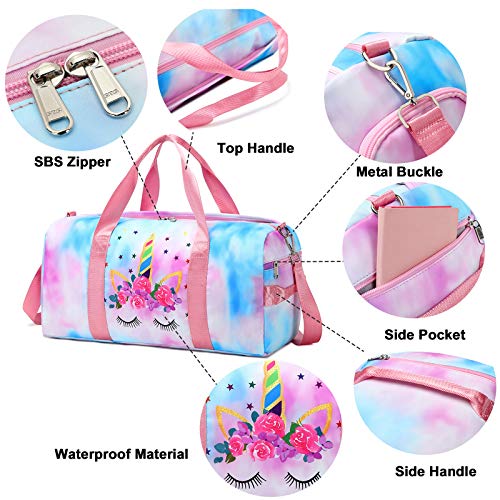 Duffle Bag for Grils Sport Gym Bag Weekender Carry On Workout Duffel Overnight Shoulder Bag with Shoe Compartment (Blue Pink)