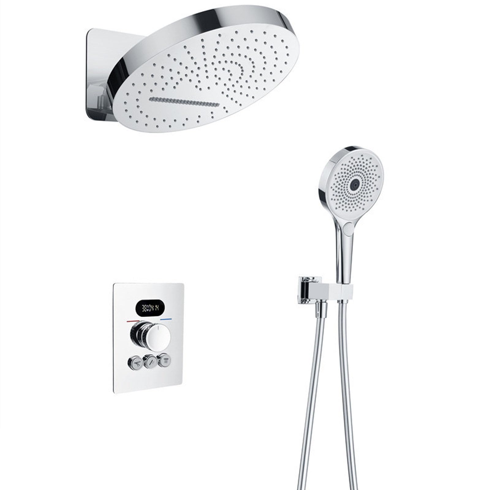 WXPGFEQ Thermostatic Shower System, Shower Faucet Set with Dual Functions Waterfall Shower Head, Digital Temperature Display, Wall Mounted Shower Set, Rain Shower Combo Set with Handheld S