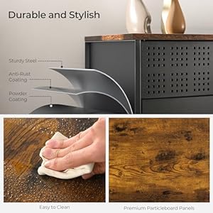 Hand in hand buffet sideboard cabinet accent cabinet with adjustable shelves sideboard cabinet with steel frame for living room entryway rustic brown and black  urban country home decor