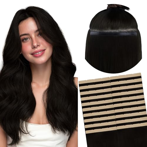 Image of GOO GOO Tape In Weft Hair Extensions Human Hair, 1 Jet Black, 8cm Wide Tape, 20inch 20pcs 100g, Tape Weft Hair Extensions, Seamless Tape in