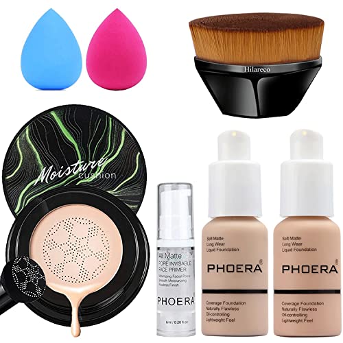 Air Cushion Cc Cream,Phoera Foundation,Phoera Makeup,Phoera Matte Liquide Foundation Full Coverage,Phoera Primer,Kabuki Makeup Brushes Foundation Brush ,2 Makeup Sponge (102 Nude + 103 Warm Peach+#02 Natural Cc) #TOP15
