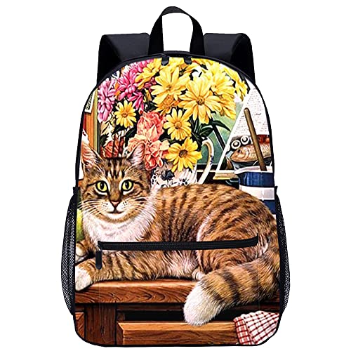 Sac à dos chat imprimé 3D de 45x30x15cm pour école et voyage en famille