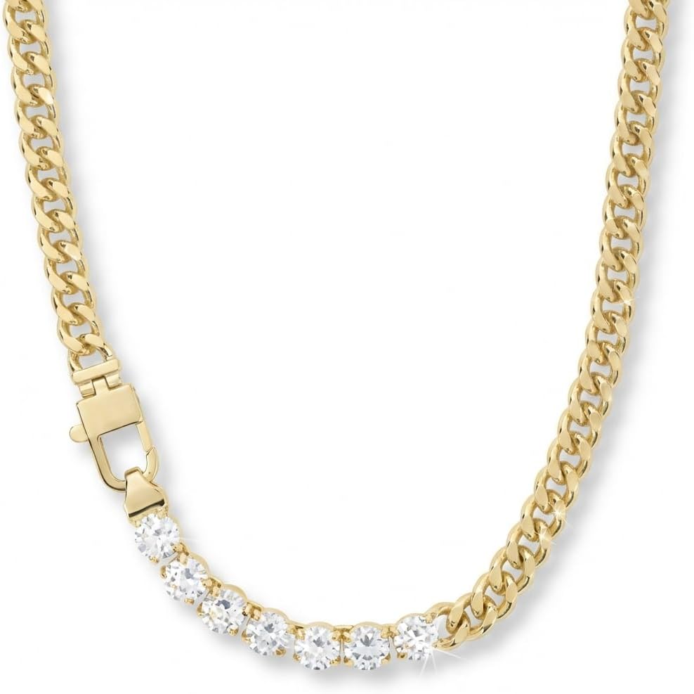 Whispering Meadows Eliana Jane Collection – 18K Gold Plated Tennis Necklace for Women, Waterproof Non-Tarnish Zircon Chain with Signature MM Padlock Clasp, Adjustable Luxury Jewelry Gift