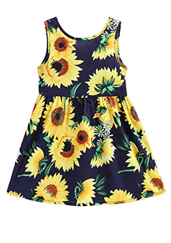 ASHER FASHION Kids Toddler Summer Sleeveless Dress Backless Sunflower Dress Cute Printed Sundress