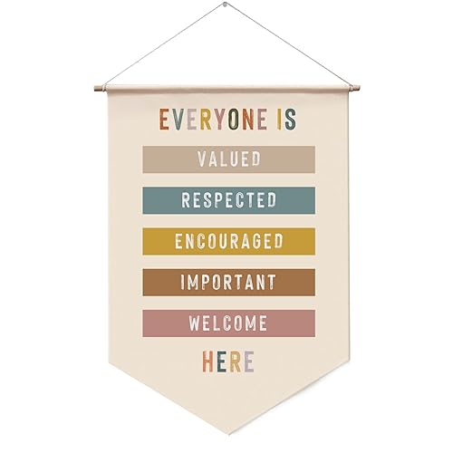 Everyone Is Valued Wall Hanging, Classroom Welcome Quote, Boho Classroom Decor, All Are Welcome Here, Rainbow Wall Banner, Playroom Decor, Hanging