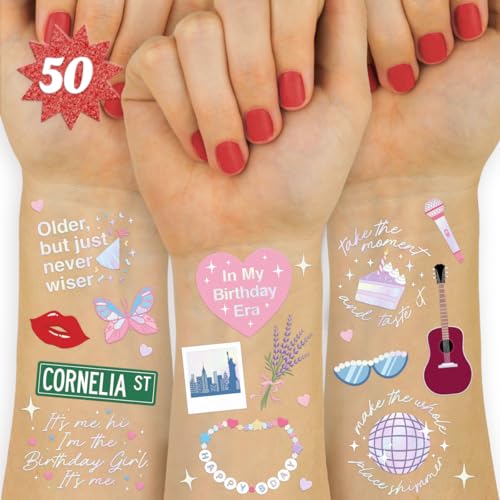 xo Fetti Birthday Temporary Tattoos - 50 Iridescent Styles | Bday Decorations Birthday Girl Party Accessory Karma Theme Favor Concert Gift Cute Bday Supplies